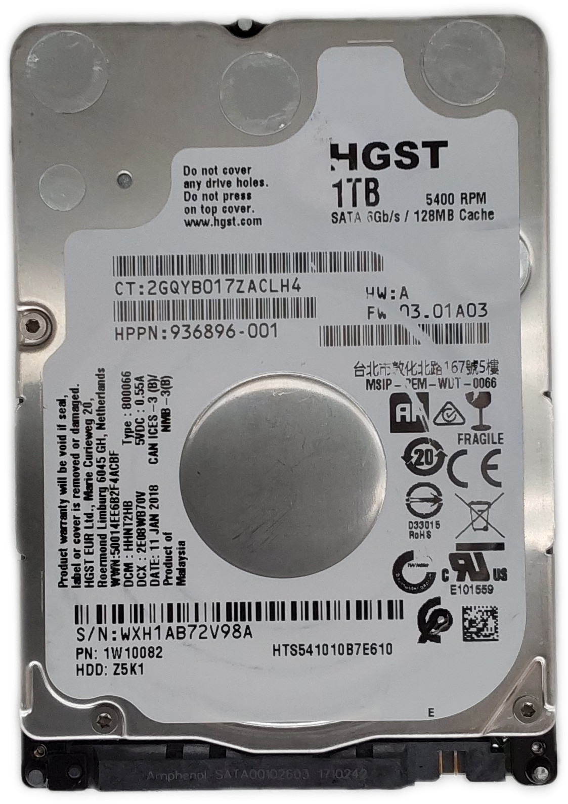 Hitachi  / HGST Travelstar HTS541010B7E610 1TB 2.5" SATA III HDD