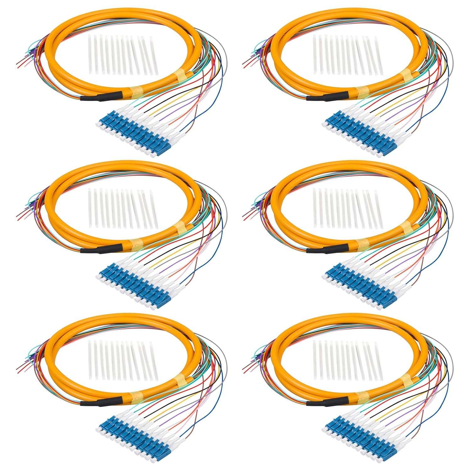 6-Pack LC/UPC Fiber Optic Pigtail, 1.2M 12 Strand Singlemode 9/125 Fiber