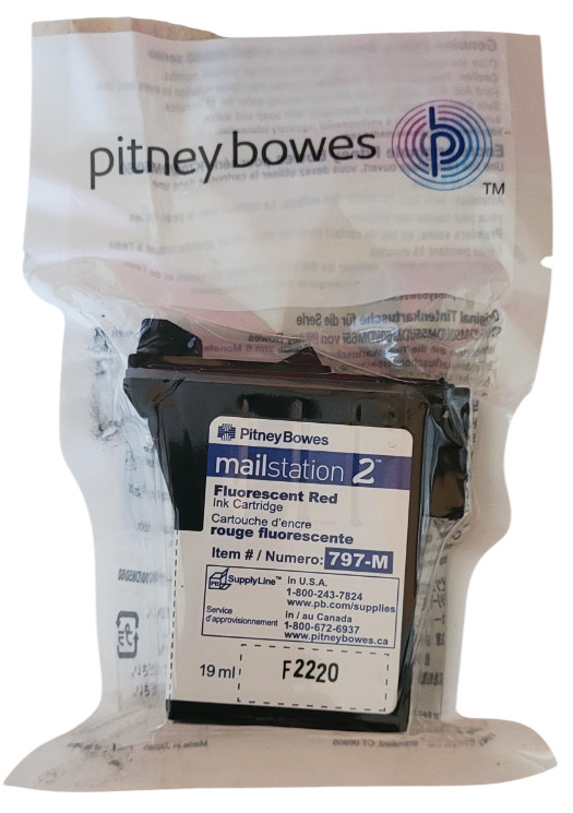 Pitney Bowes 797-M Mailstation 2 Fluorescent Red Ink Cartridge