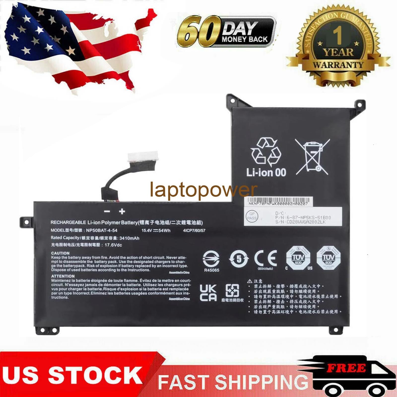 NP50BAT-4-54 Battery for CLEVO NP70 X17 AT22 GIGABYTE G7 KE 6-87-NPSKS-53G00 USA