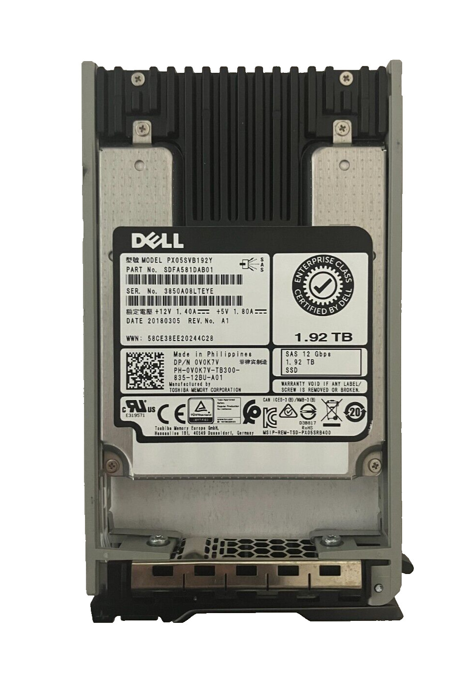 DELL PX05SVB192Y SSD 1.92TB SAS 12Gb/s 2.5" 0V0K7V 512 b/s 70-79% Health