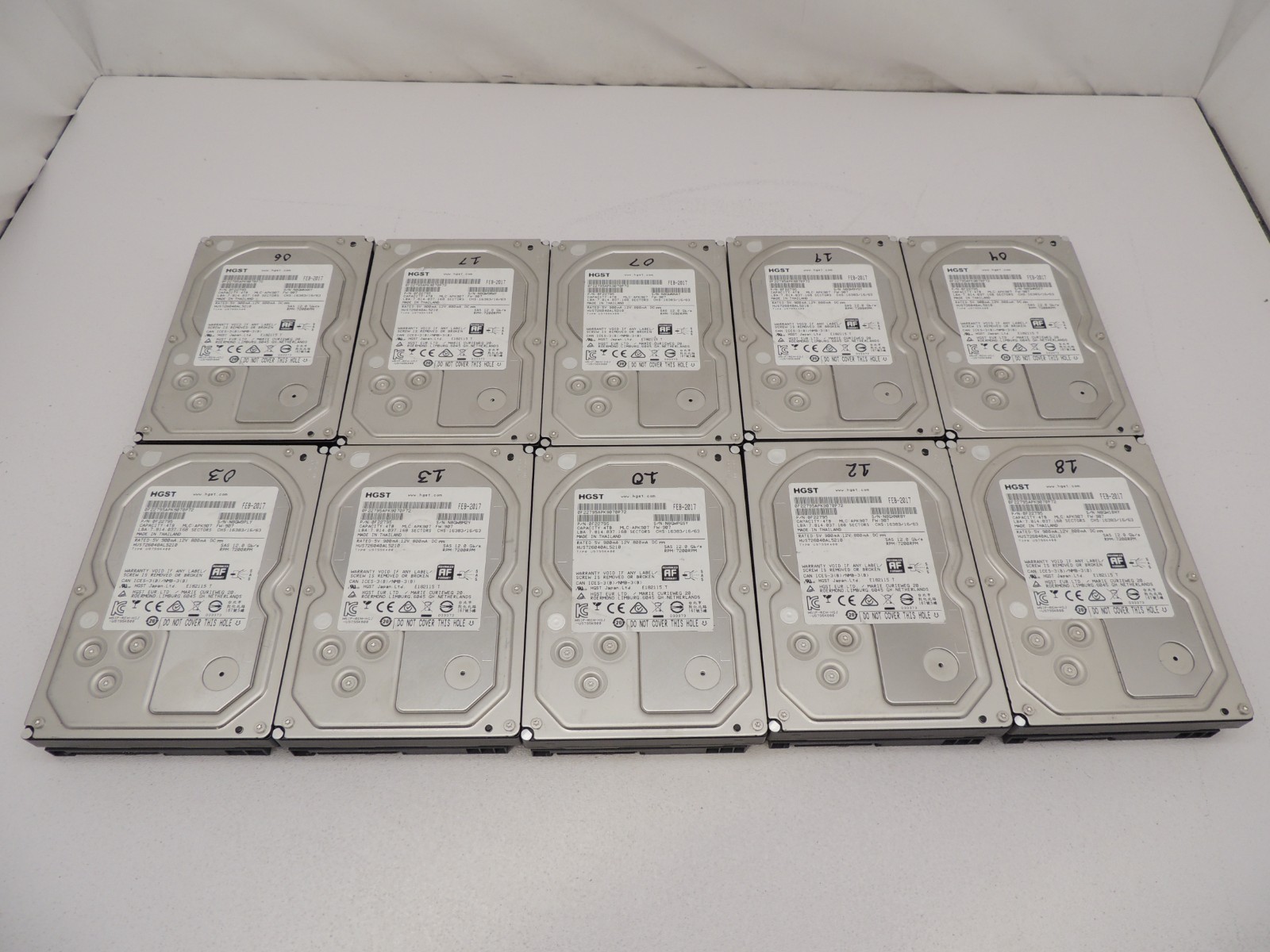 Lot of 10 HGST HUS726040AL5210 HGST 4TB 7200RPM 12Gbps 3.5" SAS Hard Drive