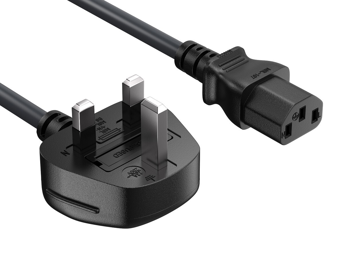 6ft UK Computer Power Cord, BS1363 to IEC C13, 18 AWG H05VV-F, 10A/250V, 13A ...