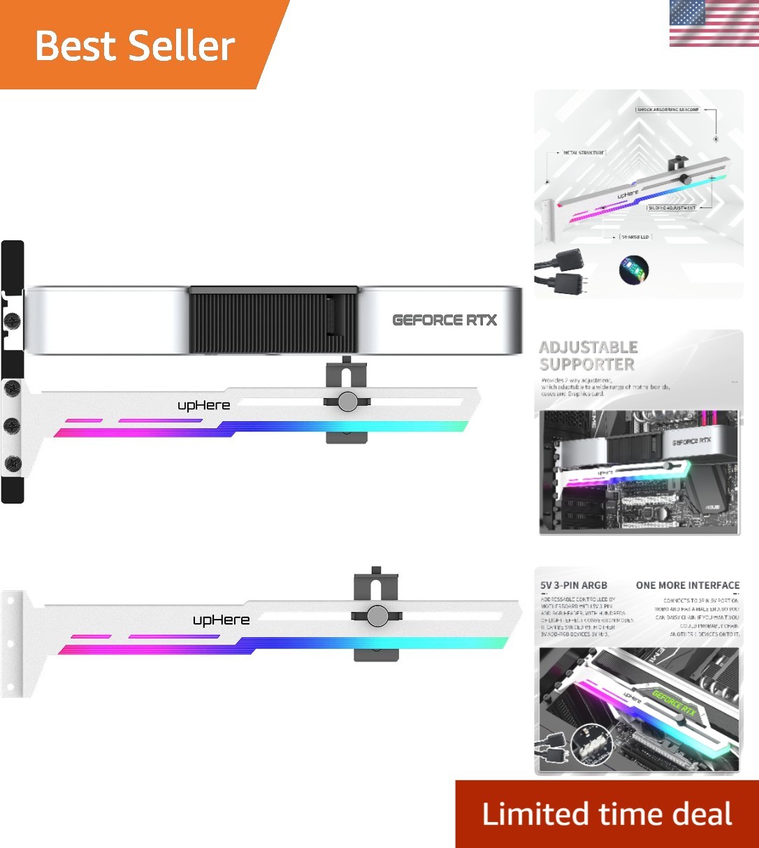 Elegant White 5V ARGB GPU Holder - Customizable Length & Height Support