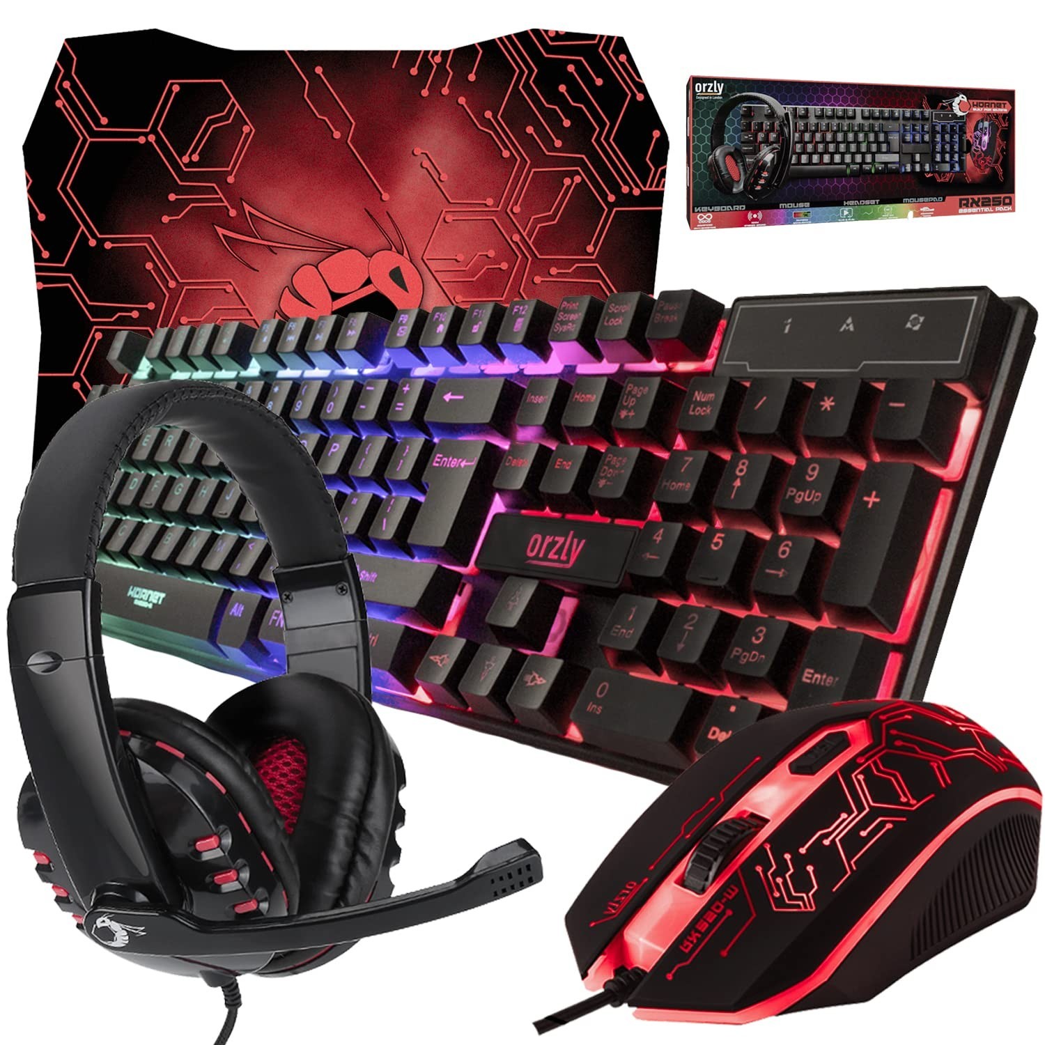Gaming Keyboard and Mouse and Mouse pad and Gaming Headset, Wired LED RGB Backli