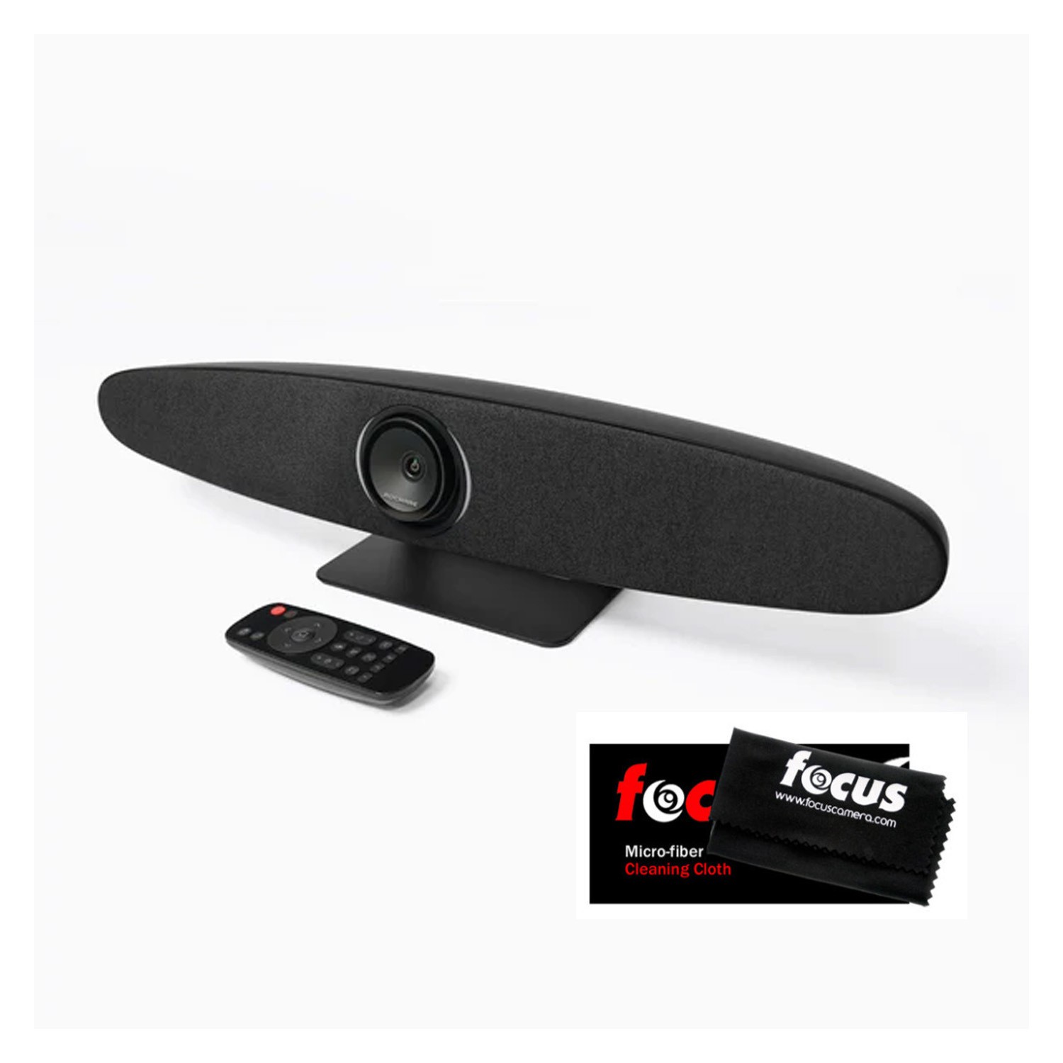 Rocware RC10 4K UHD USB Video Bar Focus Cleaning Cloth Bundle PRO Video (Black)
