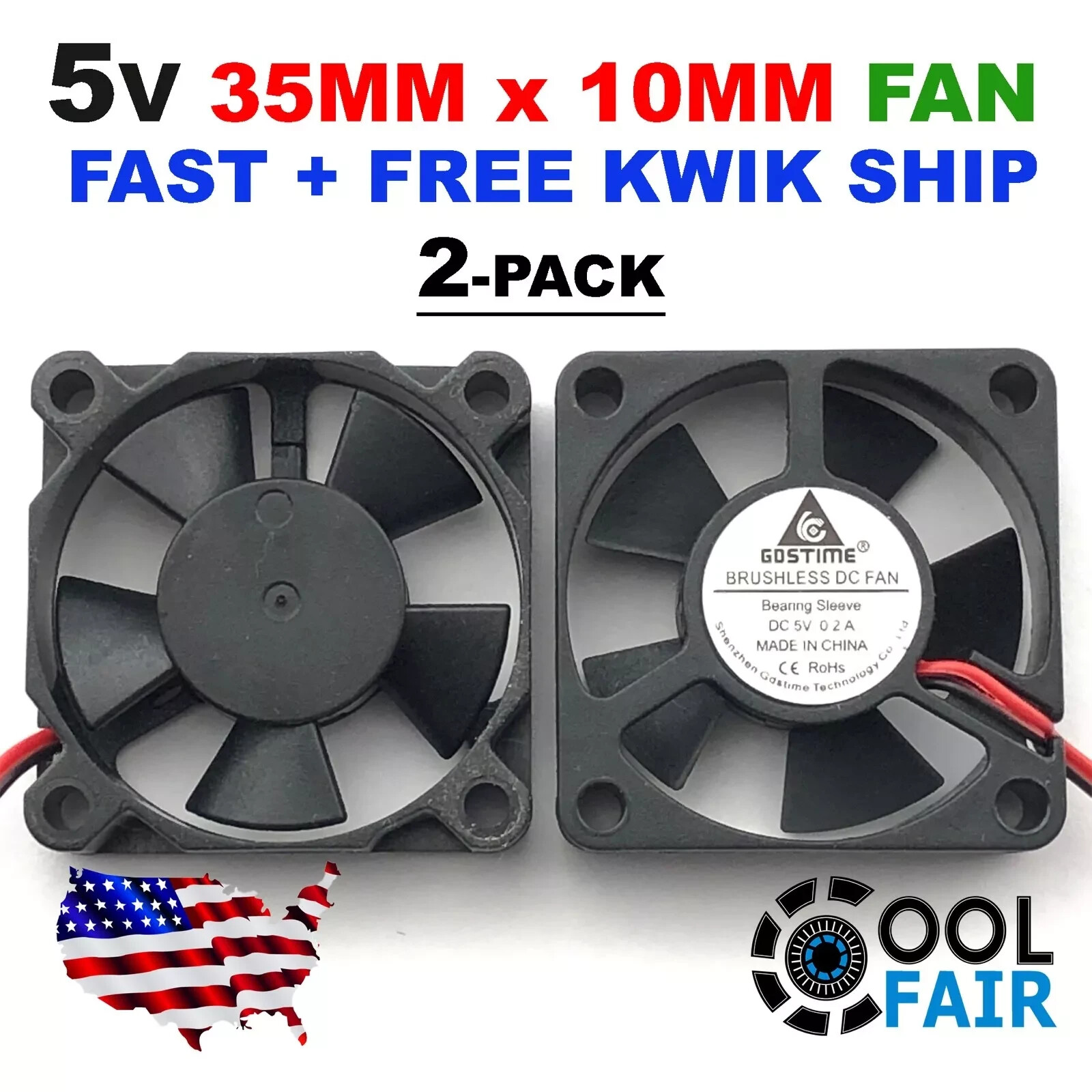 2 pack 5V 35mm Cooling Case Fan DC 35x35x10mm 3510 PC Computer 3D Printer  C9