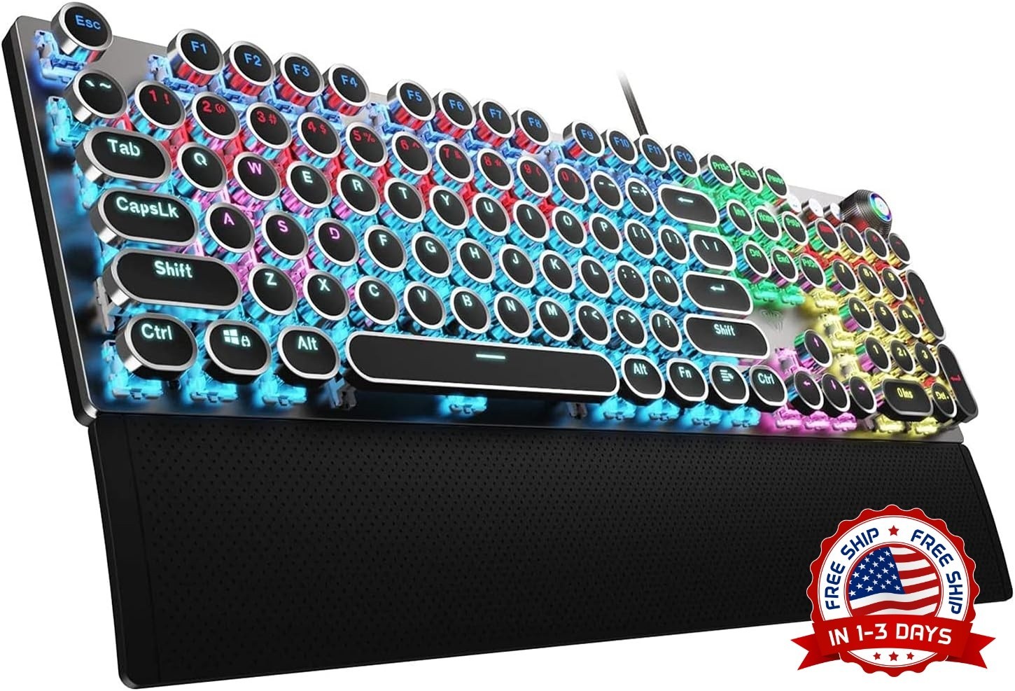 Teclado mecánico para juegos estilo máquina de escribir con interruptores azules