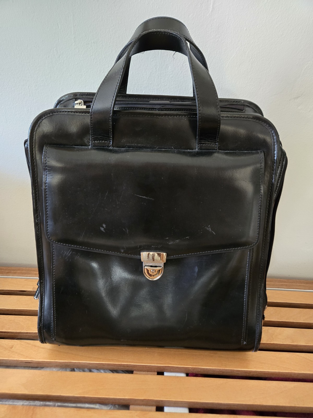 Jack Georges Black Italian Leather Business Rolling Bag