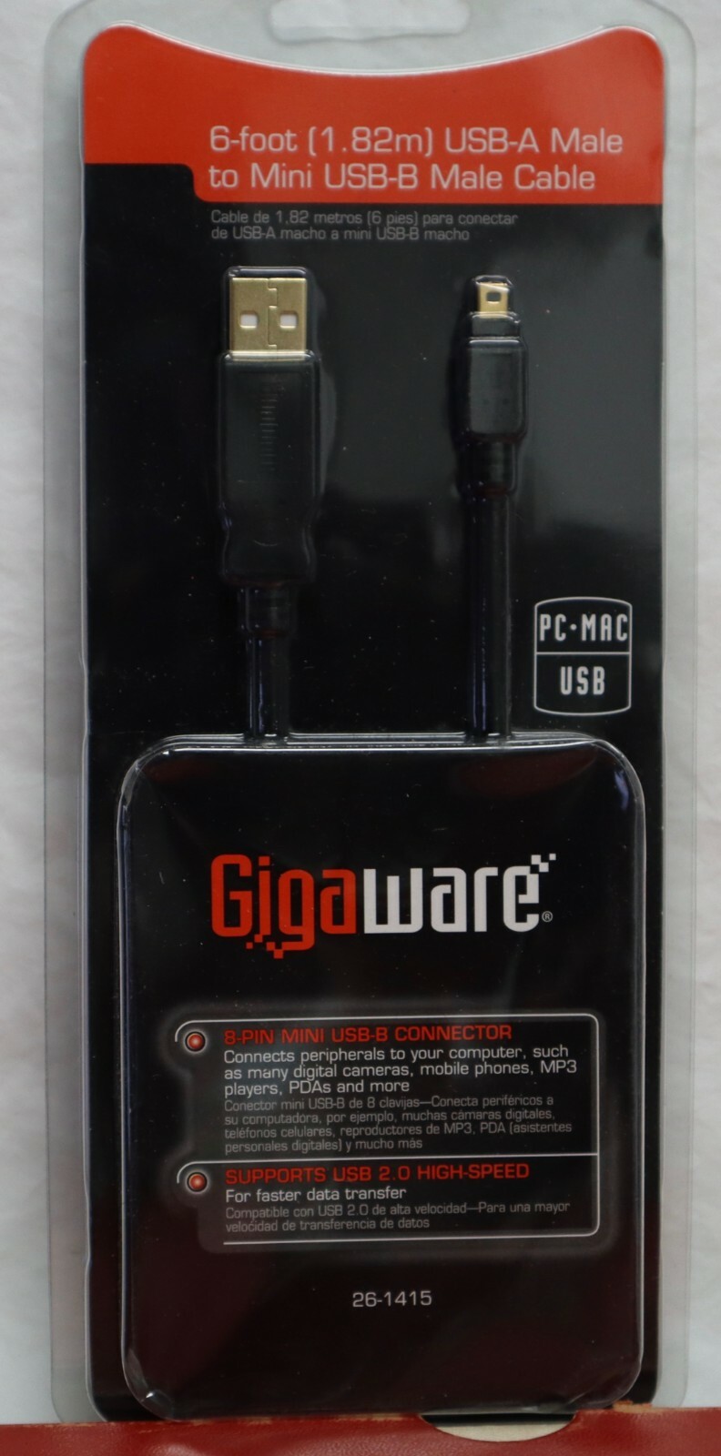 Radio Shack Gigaware 6ft USB-A Male To Mini USB-B Male Cable. TAGGED G262.
