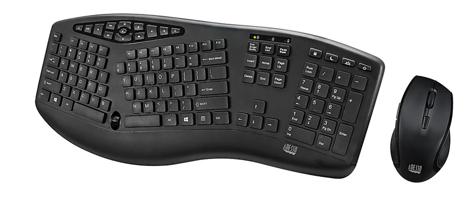 Adesso Tru-Form Media 1600 Wireless Ergonomic Keyboard and Laser Mouse