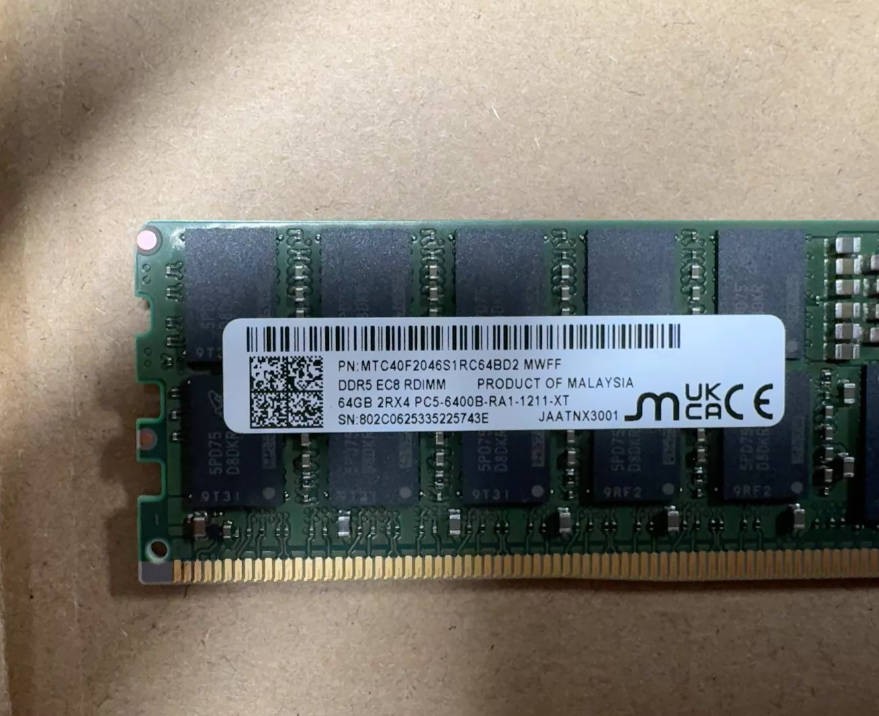 Micron 64GB 6400MHz DDR5 MTC40F2046S1RC64BD2 EC8 RDIMM 2RX4 PC5-6400B-RA1-1211XT