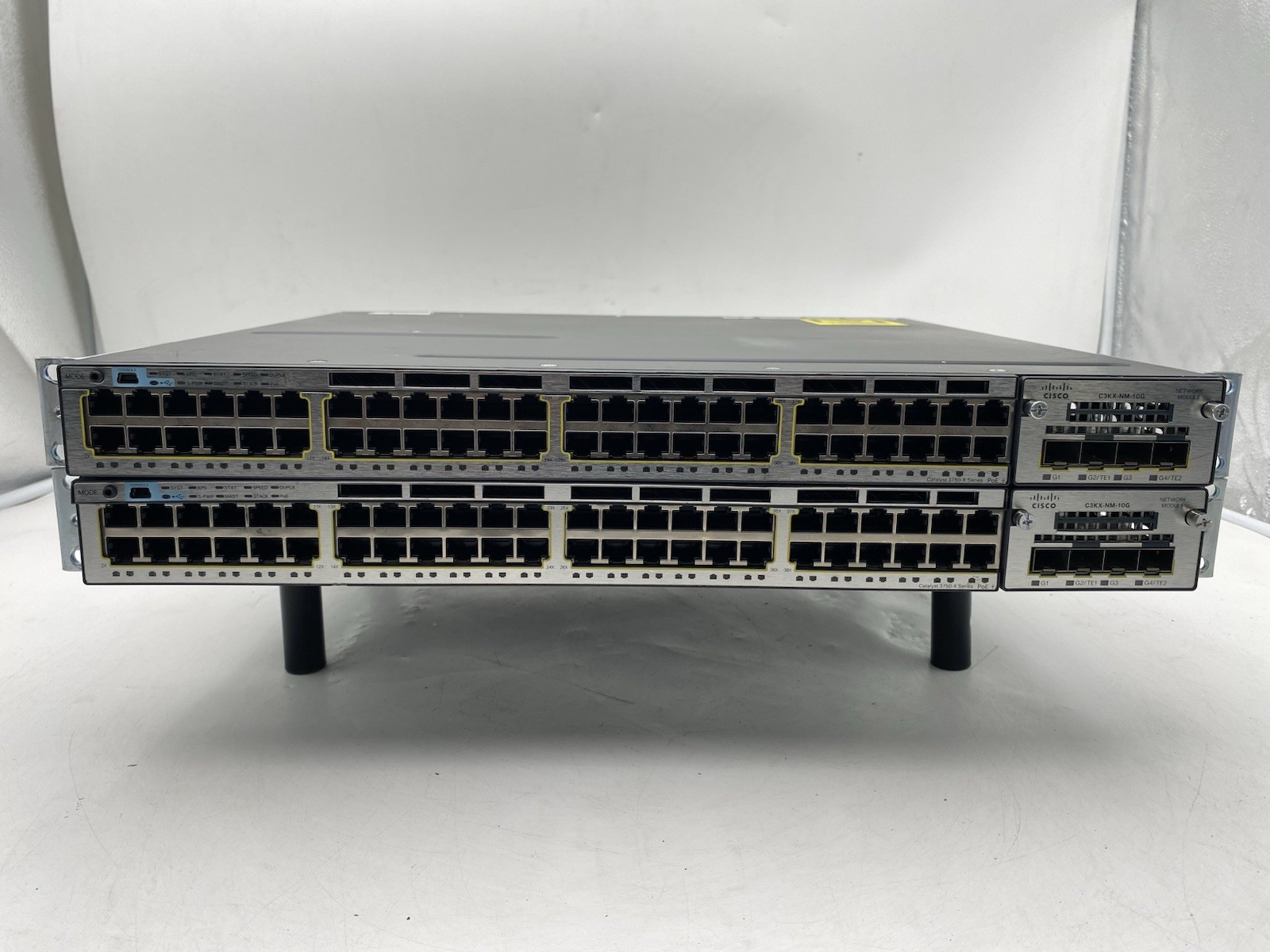 Lot of 2 Cisco WS-C3750X-48PF-S 48 Port PoE Gigabit Switch W/C3KX-NM-10G