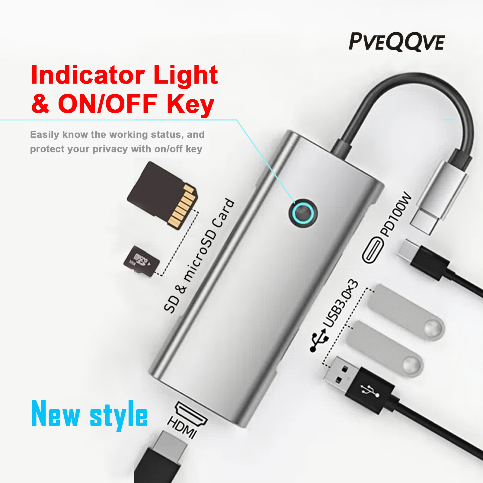 USB C Hub To USB 3.0 5Gbps,Type C Hub HDMI 4K@60HZ SD/TF 100W PD For Macbook PC