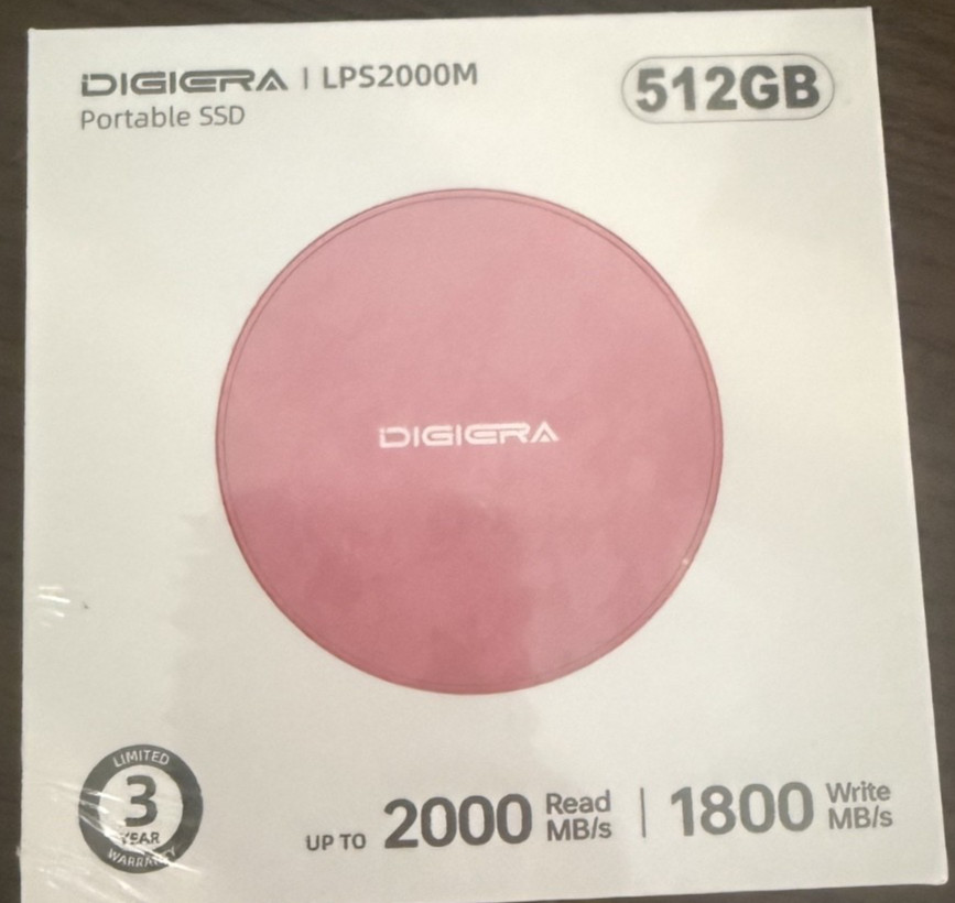 DIGIERA Magnetic Portable SSD 512GB Pink DGLPS2000M512PK NEW