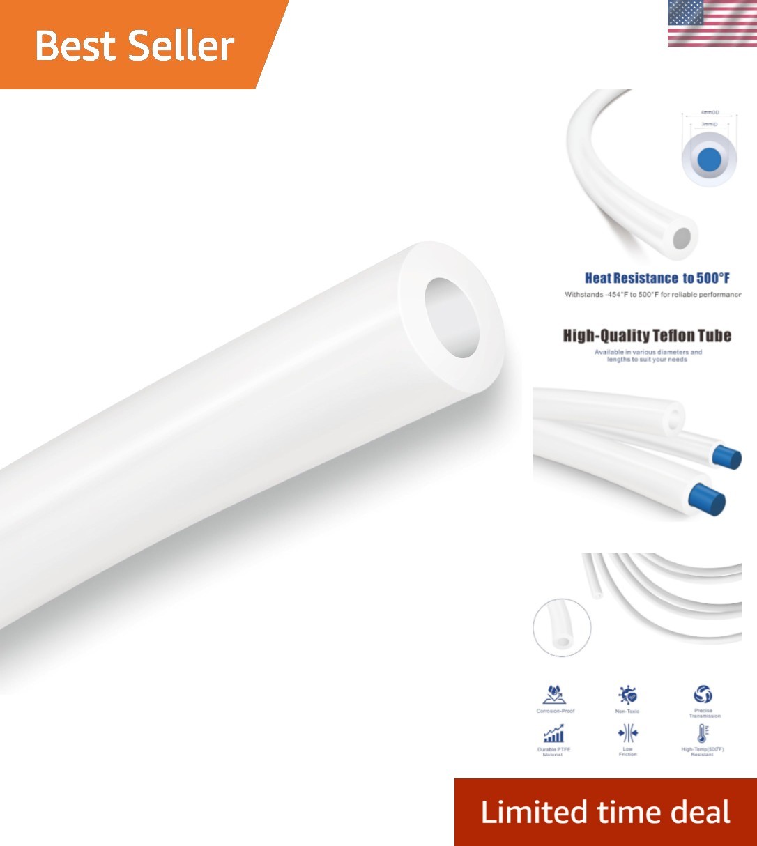 PTFE Teflon tubing 25ft - 3mm ID X 4mm OD for 1.75 Filament Bowden 3D Printer...