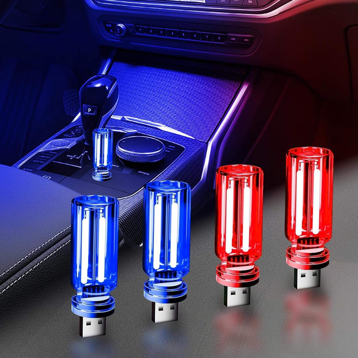 4 PCS Car USB Lights, Car Interior Ambient Lights, Mini Touch Dimmable Glass Bot