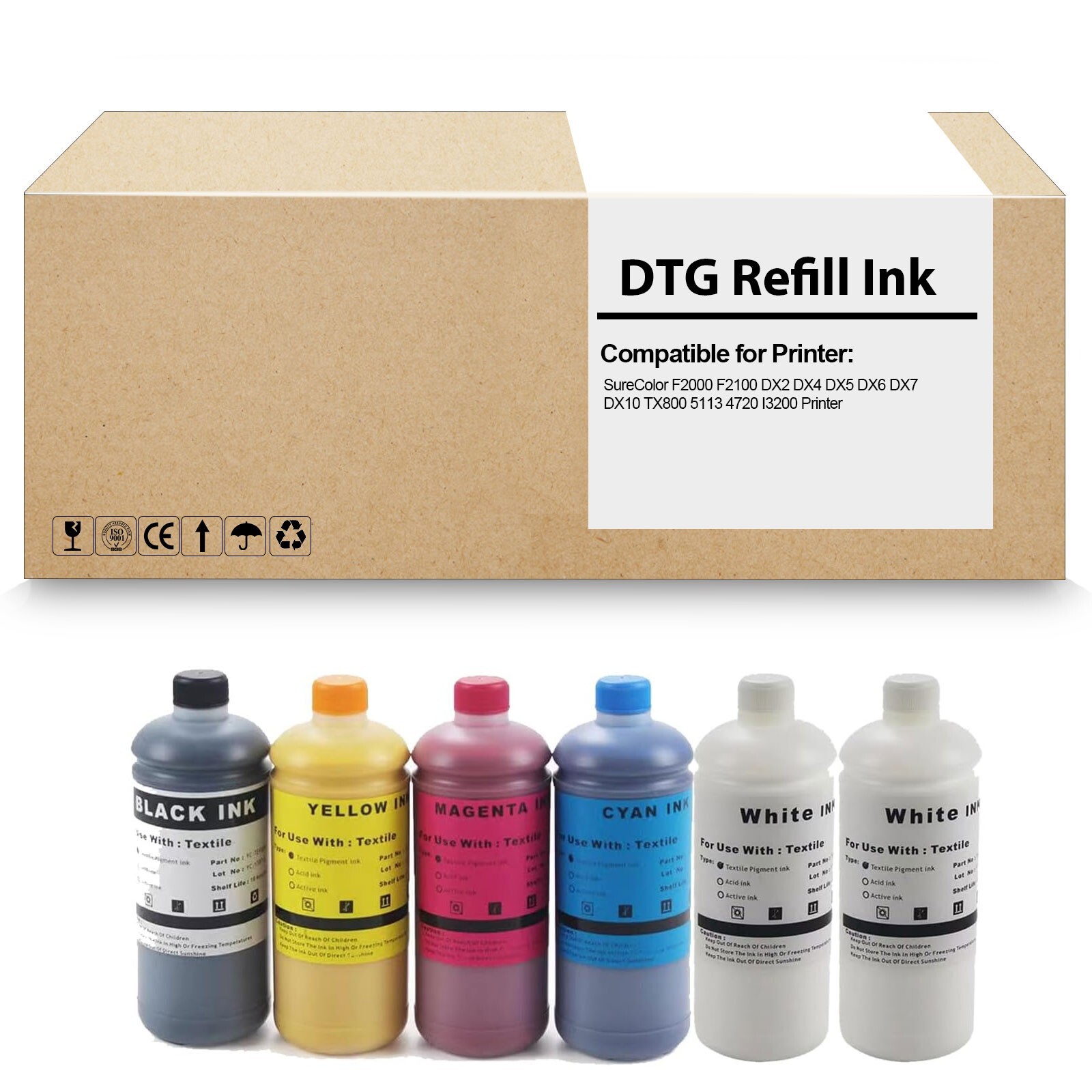6PK DTG Ink UltraChrome Refill Ink Work for SureColor F2000 F2100 DX2 DX4printer