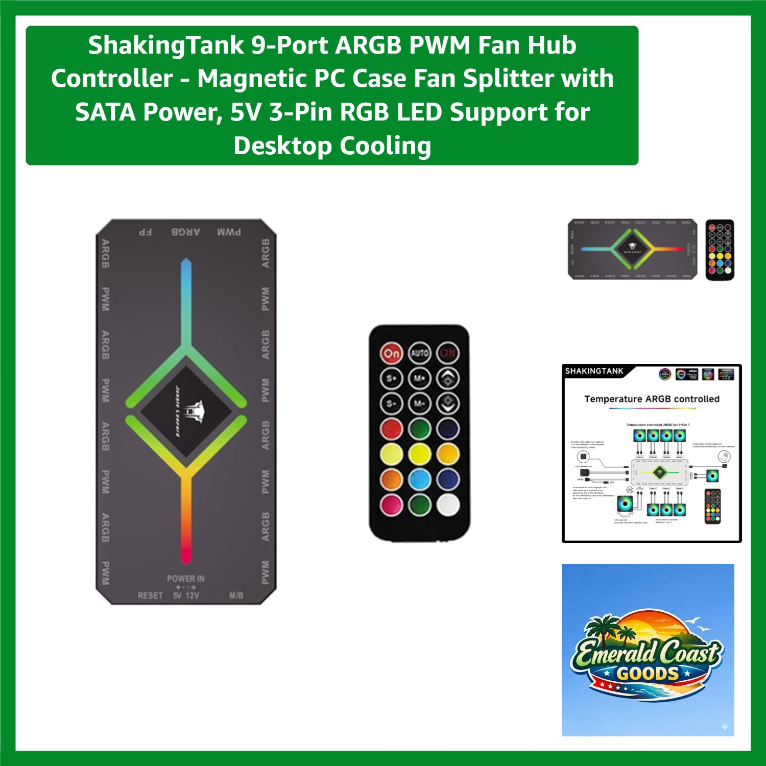 9-Port ARGB PWM Fan Hub Controller - Magnetic PC Case Fan Splitter with SATA ...