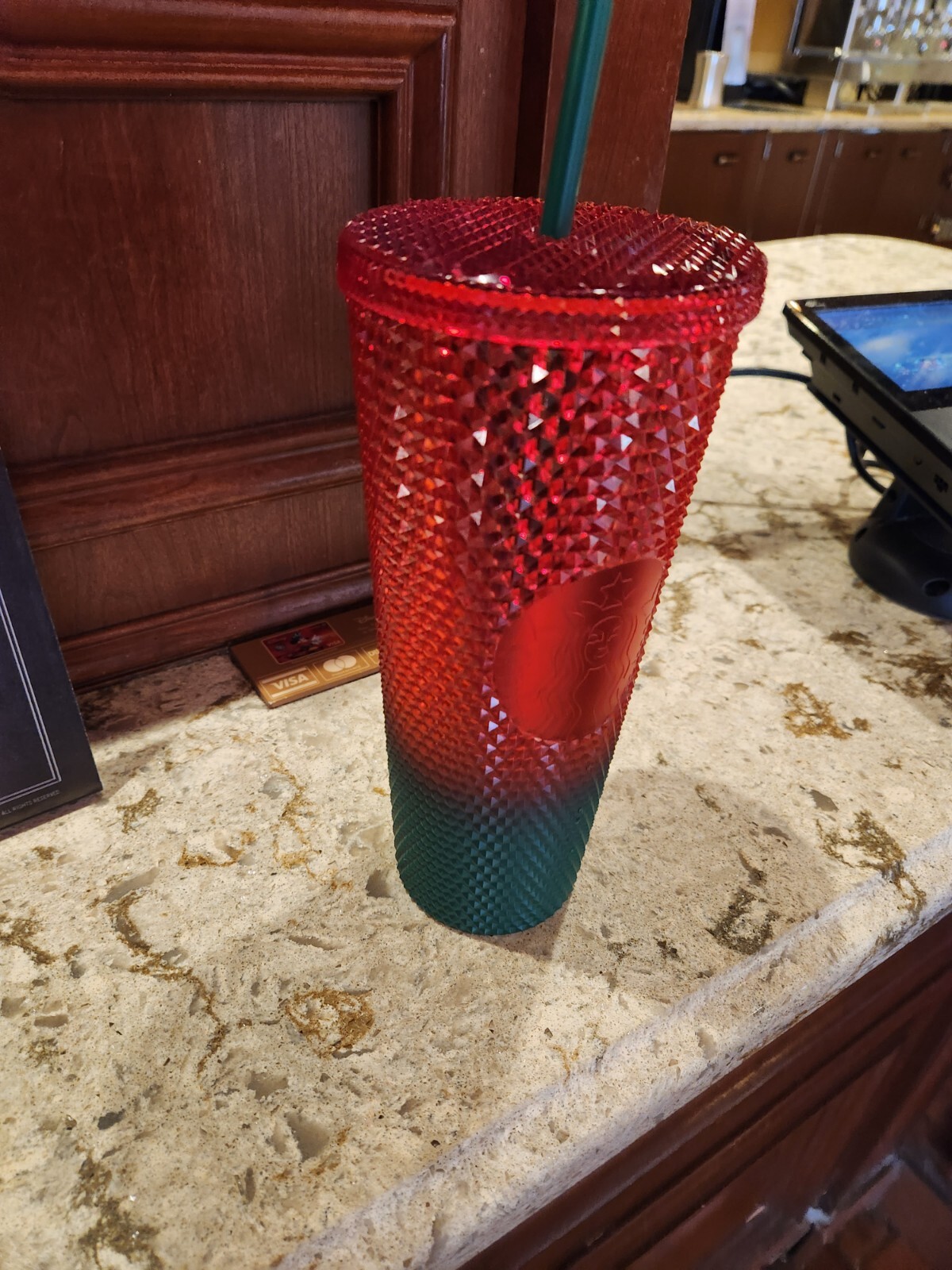 Walt Disney World Mickey Mouse Christmas Starbucks Studded Tumbler with Straw
