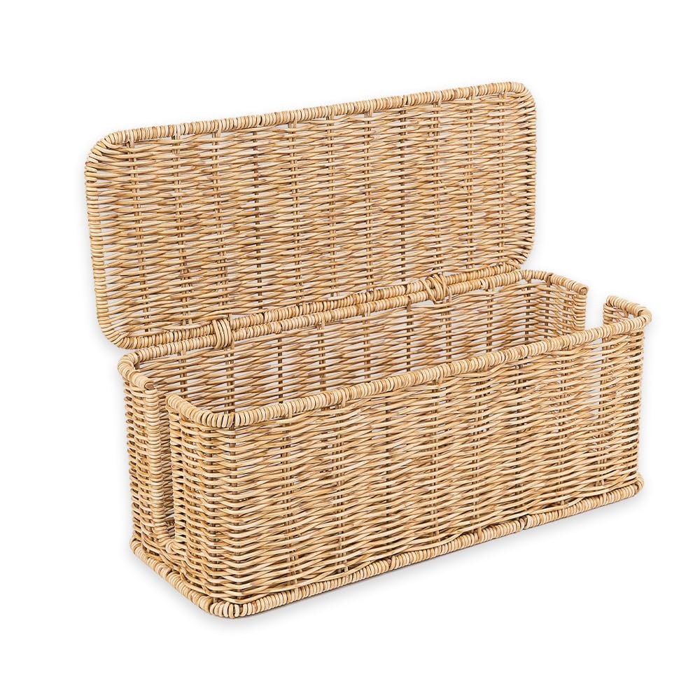 Cable Management , Handmade Rattan Cable Organizer with 2 Open Slots, Cord Hi...