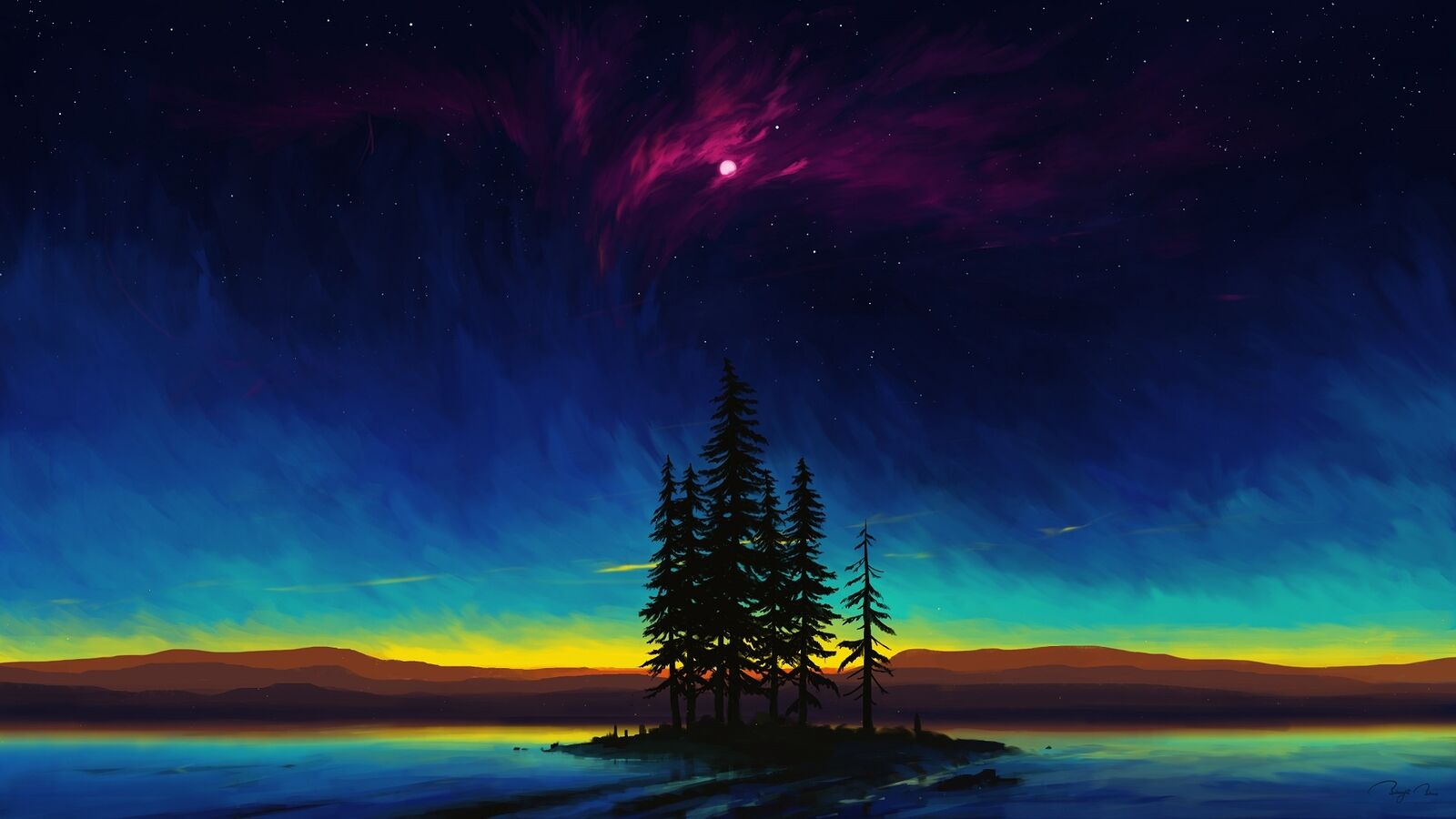 Landscape  painting lake night sky Custom Gaming Mat Desk