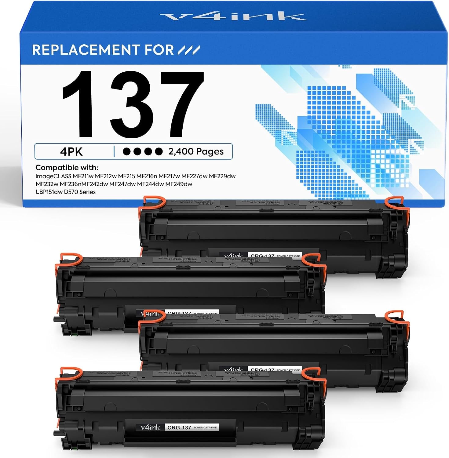v4ink 137 Black Toner Cartridge Replacement for Canon CRG137 (4-Pack)
