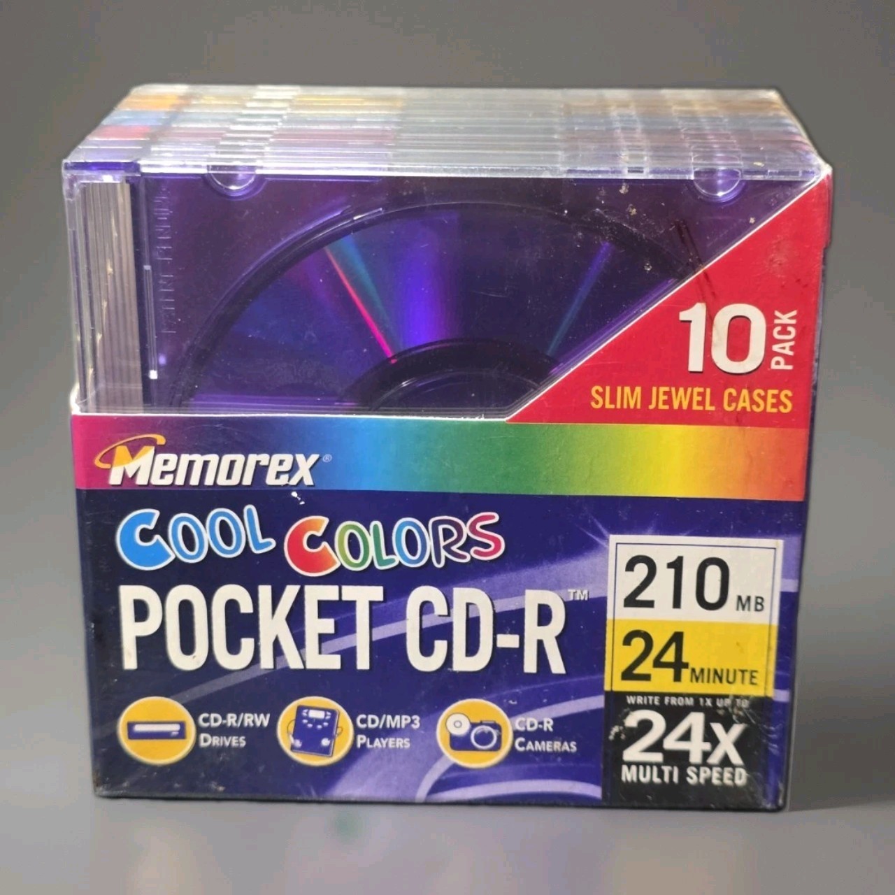 10 Pack Memorex Cool Colors Pocket CD-R 24X 210 MB 24 Minute New Sealed NOS
