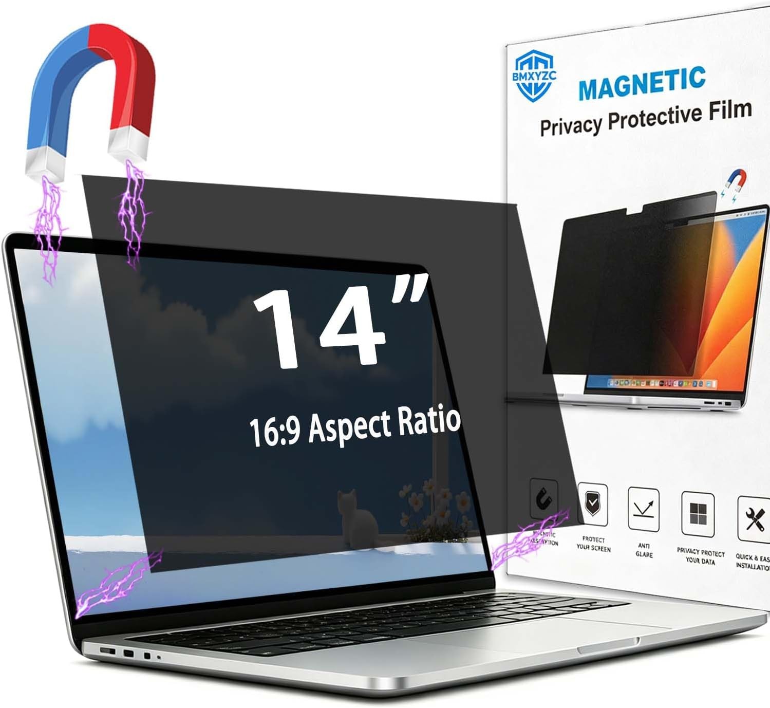 Magnetic Laptop Privacy Screen 14 Inch 16:9-26° Anti Peeping Filter