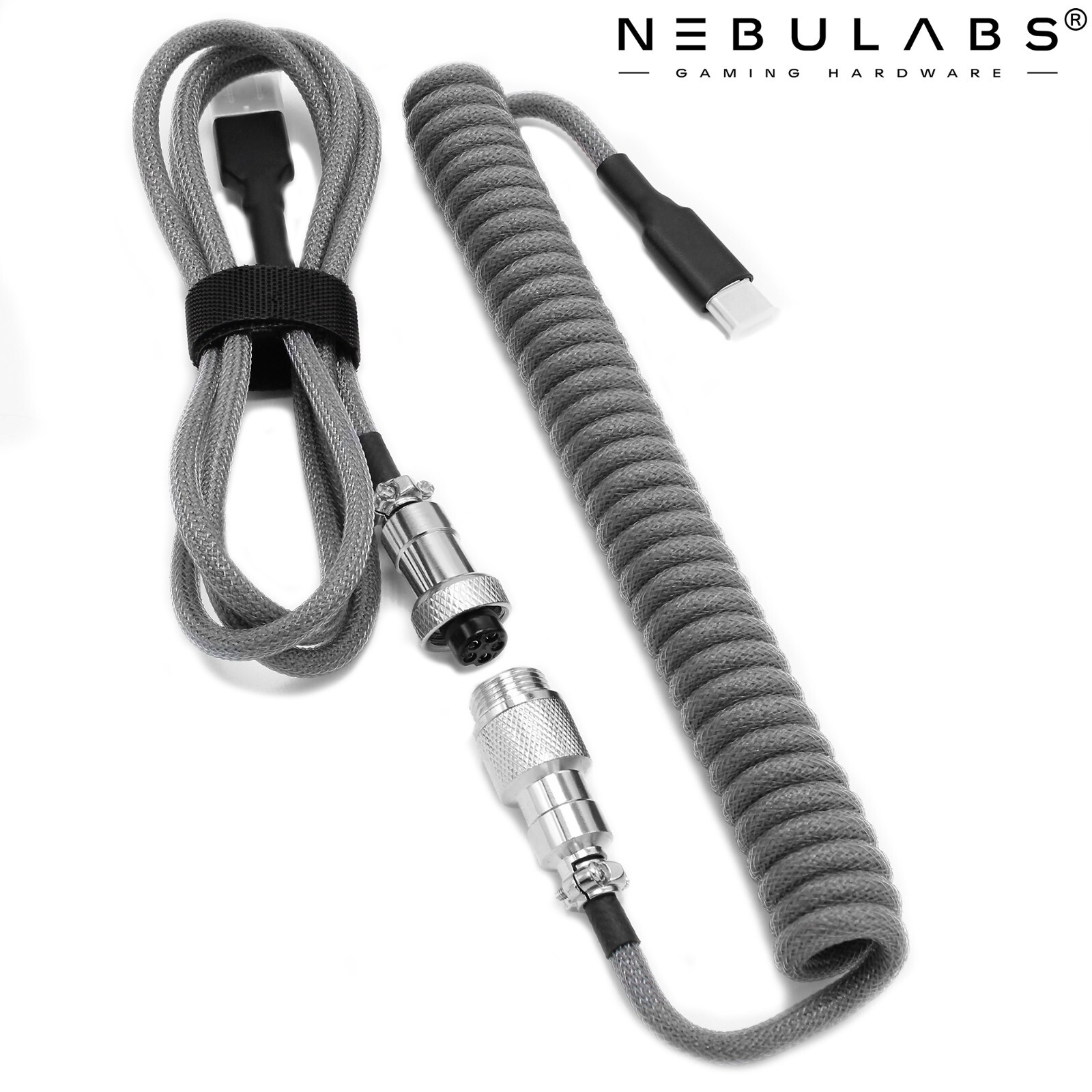 Custom Coiled Aviator GX16 USB-C Mechanical Gaming Keyboard Cable - DARK GRAY