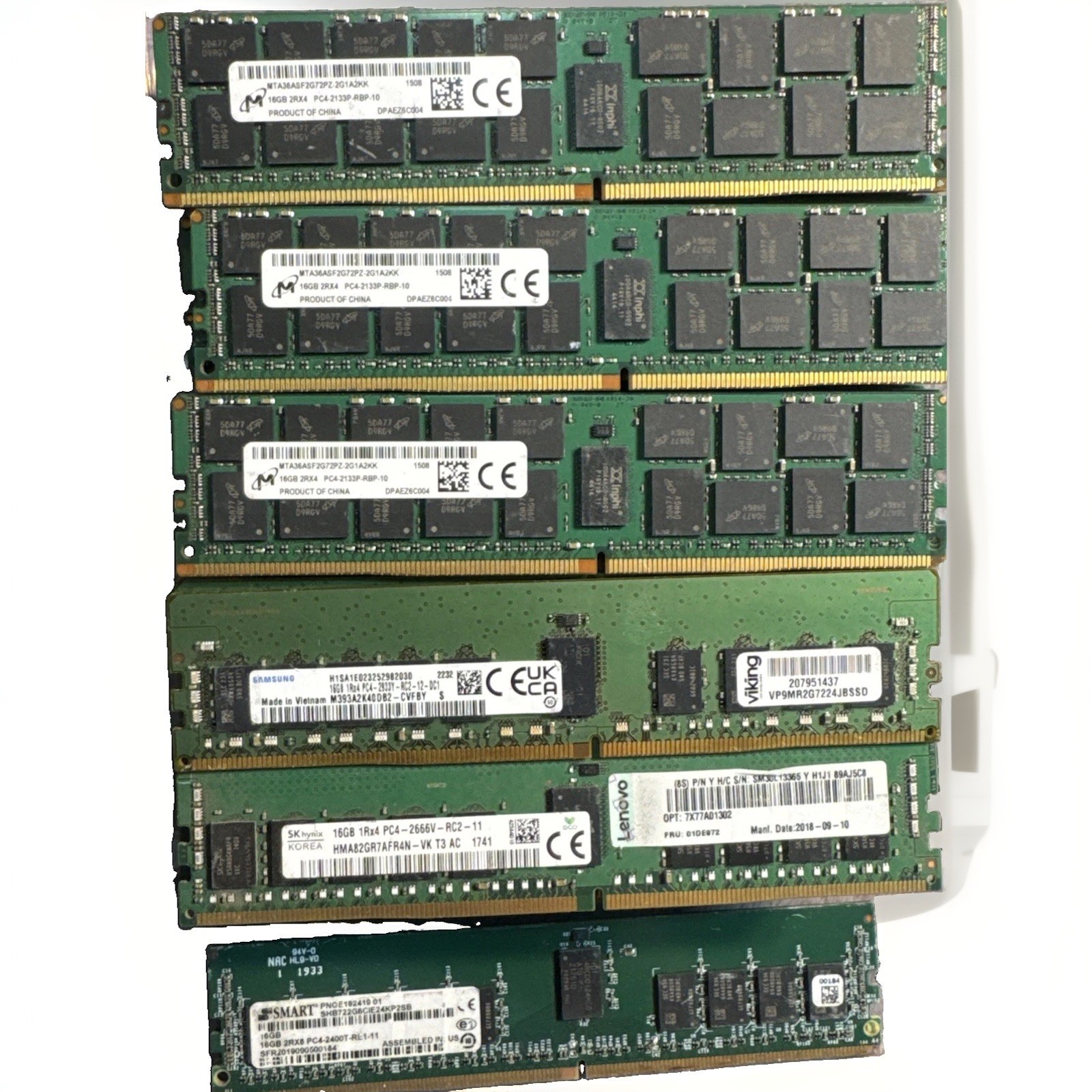 Lot of 52 Mix 16GB Micron MTA36ASF2G72PZ-2G1A2KK DDR4 PC4-17000P-R Server Memory