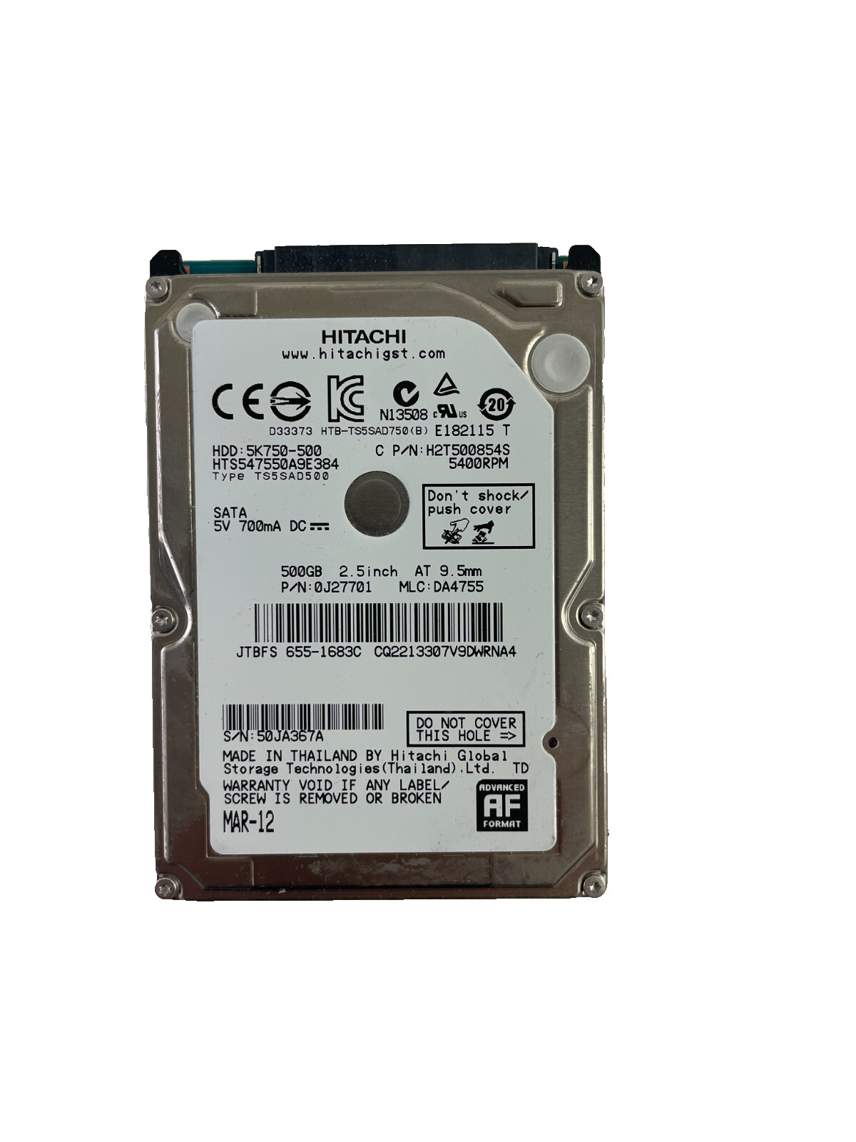 Hitachi Model HTS547550A9E384 SATA 5400RPM Internal Hard Drive 500GB Cache 8 MB