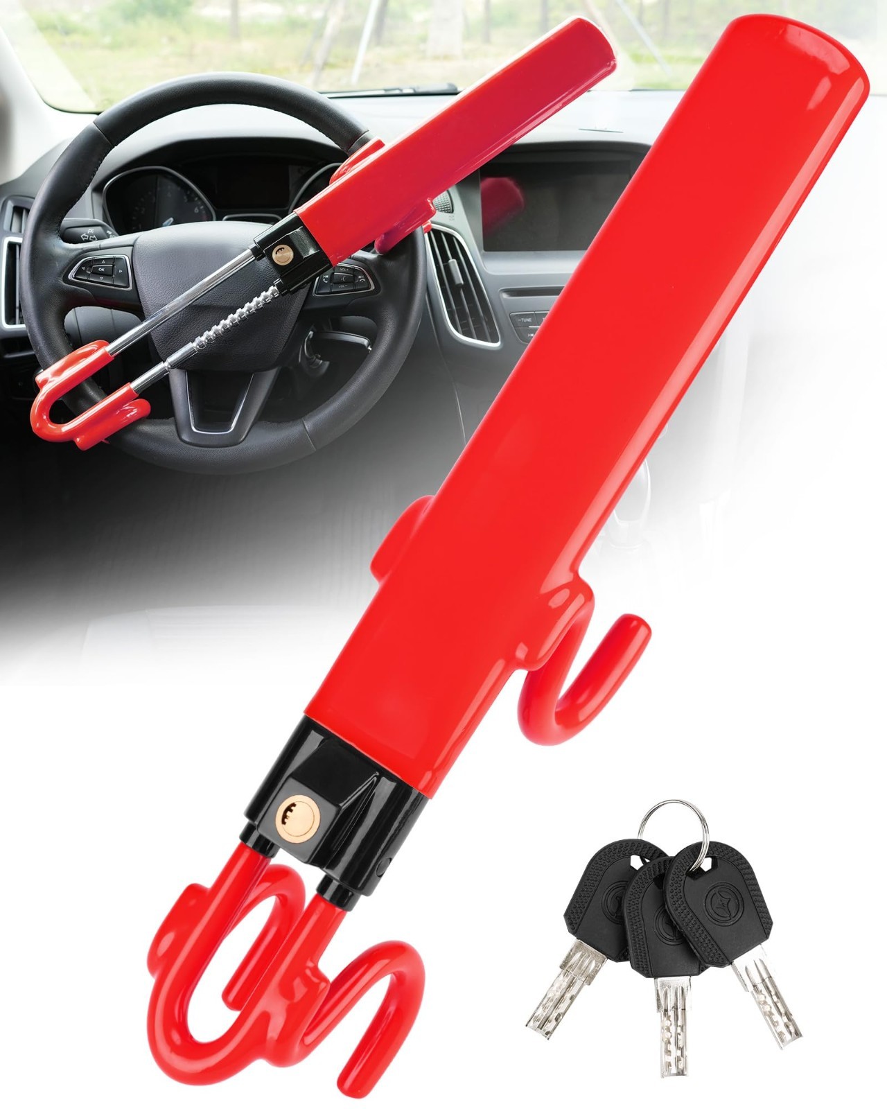 Universal Adjustable Steering Wheel Lock 4.9-13 Inch Metal Twin Bar Anti-Theft