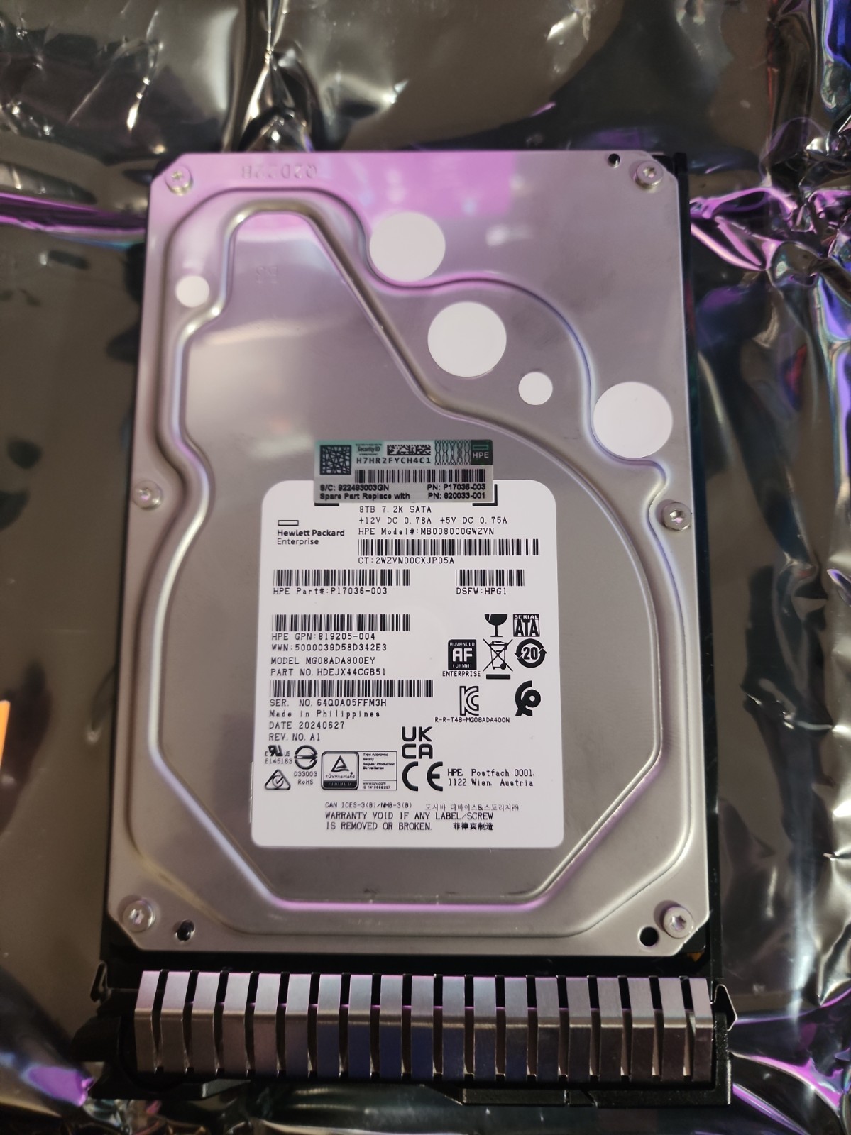 NEW HPE 8TB 7.2K SATA 6G LFF HDD P17036-003 869395-001 Smart Carrier