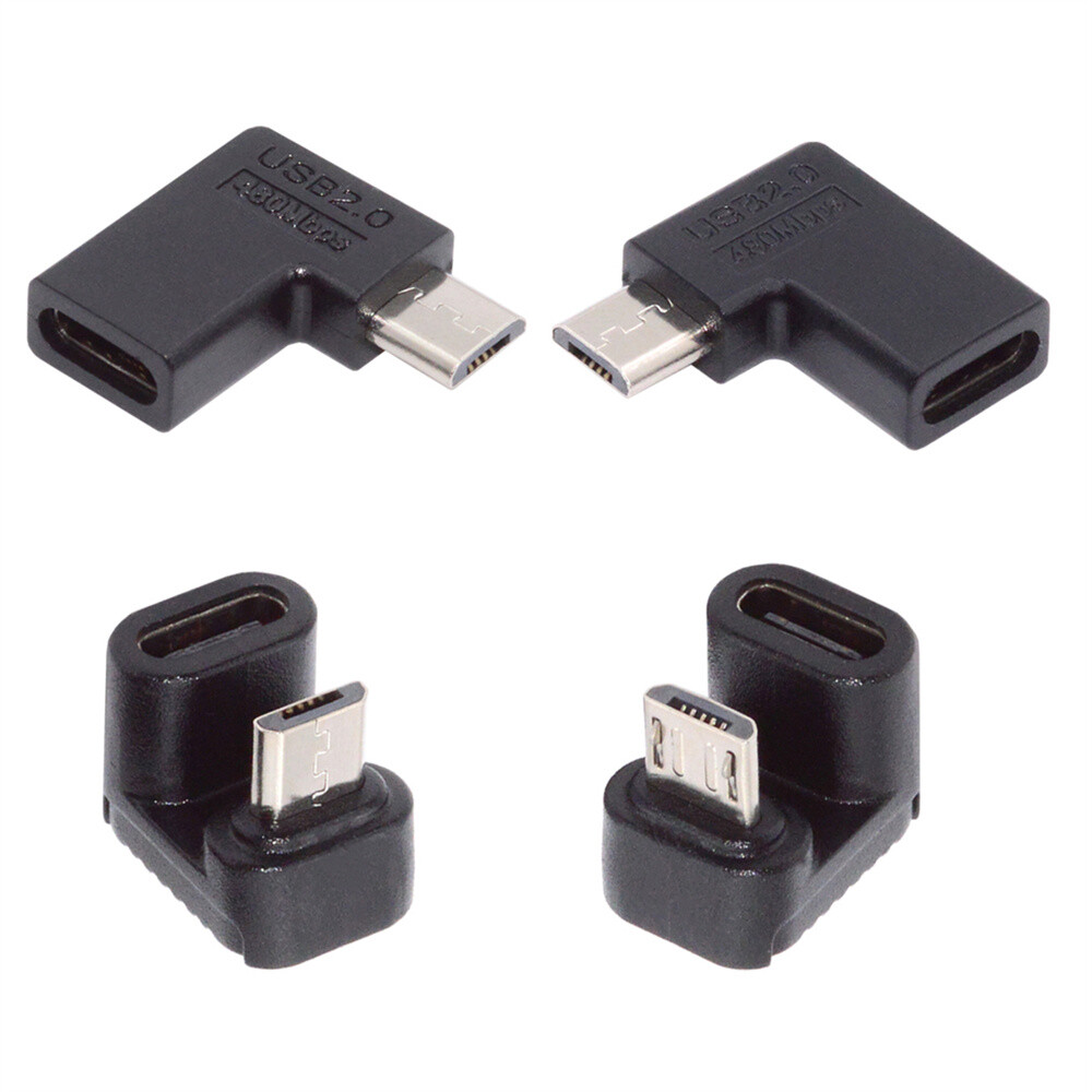 CY 4 Pack USB2.0 USB-C Type C Angled Female to Micro USB Male Power Data Adapter