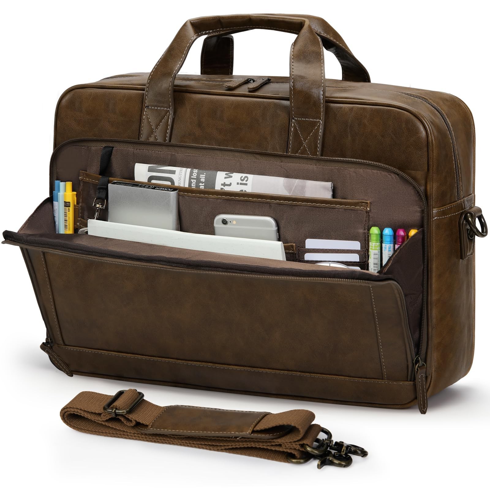 RAINSMORE Mens Laptop Bag 16 Inch Leather Briefcase Vintage Messenger Bag for...