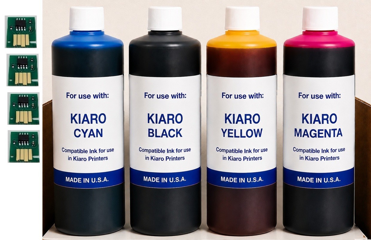 4 COMPATIBLE INK REFILL Kiaro QuickLabel 200 QL-120 QL-120e + CHIPS + 4 SYRINGE