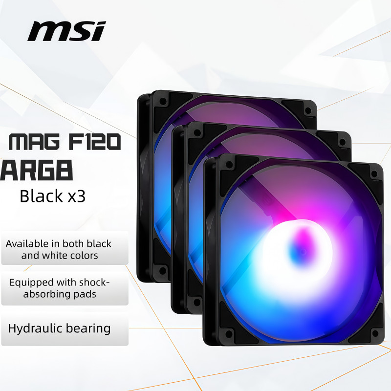 MSI MAG F120 ARGB-3RB 120mm Reverse Blade PC Case Fan 3-Pack Black