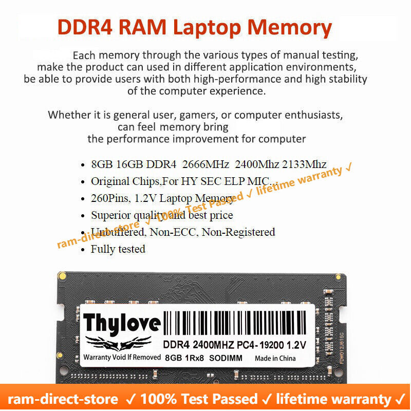 8GB 16GB DDR3 1600 PC3-12800 Laptop SODIMM 204-Pin Memory RAM PC4-2400 DDR4 LOT