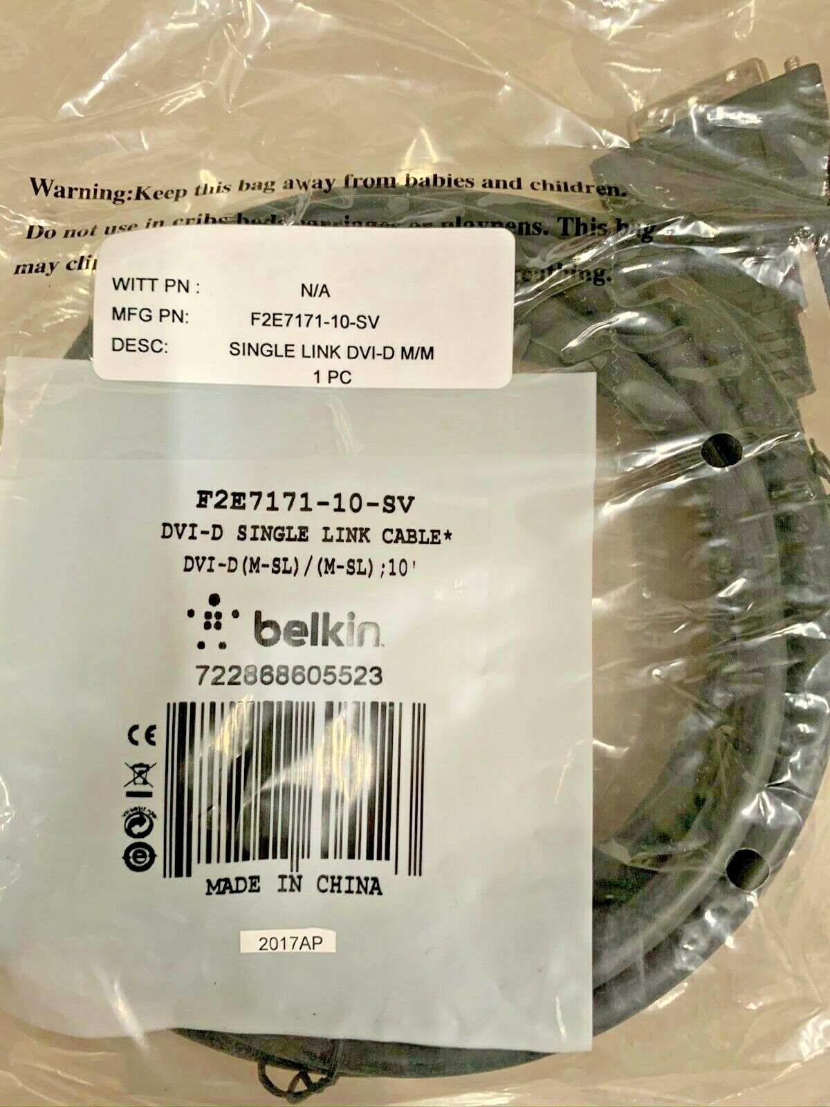 Belkin F2E7171-10-SV DVI-D Single Link Cable DVI-D (M-SL) / (M-SL) 10 Foot