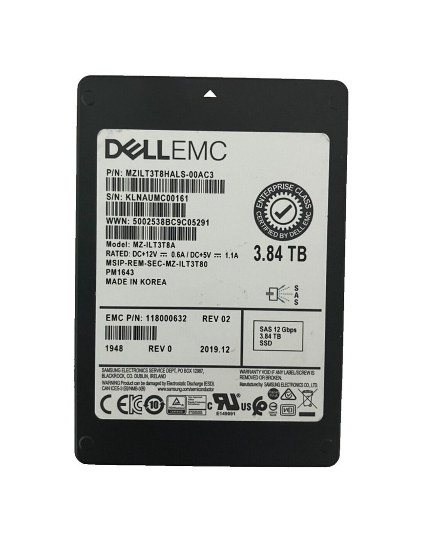 MZILT3T8HALS-00AC3 - EMC 3.84TB SSD SAS 2.5" HDD for Unity 300F, 350F, 400F, ...