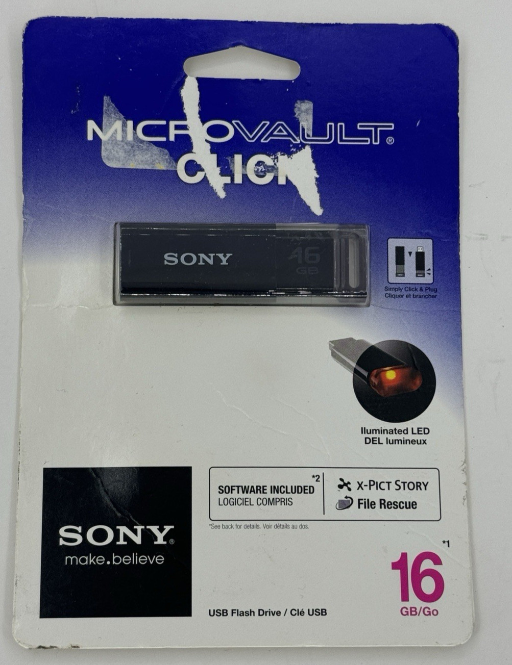 Sony Micro Vault Click 16GB USB Flash Drive USM16GL Illuminated LED New Sealed