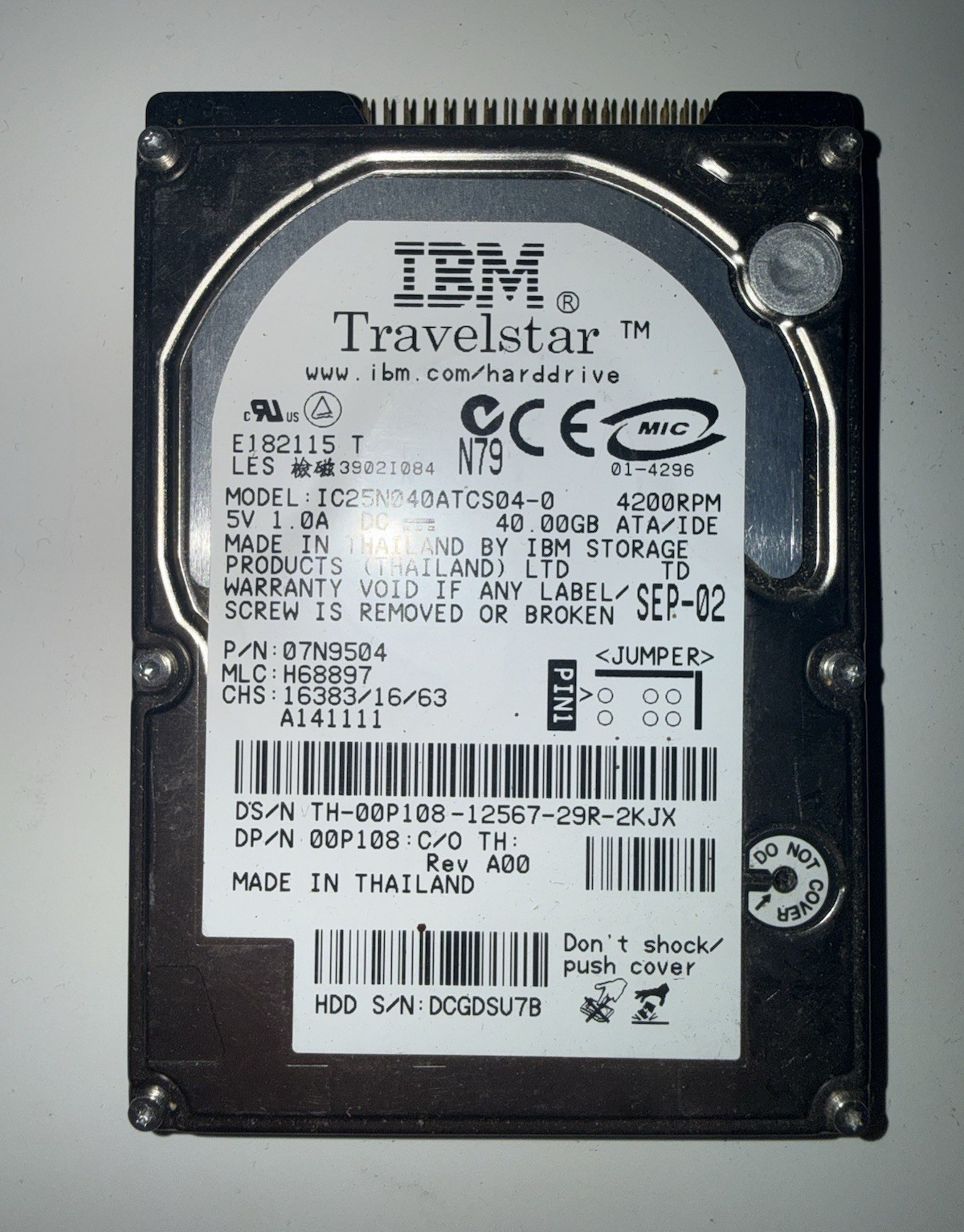 IBM Travelstar IC25N040ATCS04-0 40GB 2.5in ATA/IDE 4200RPM 2MB HDD