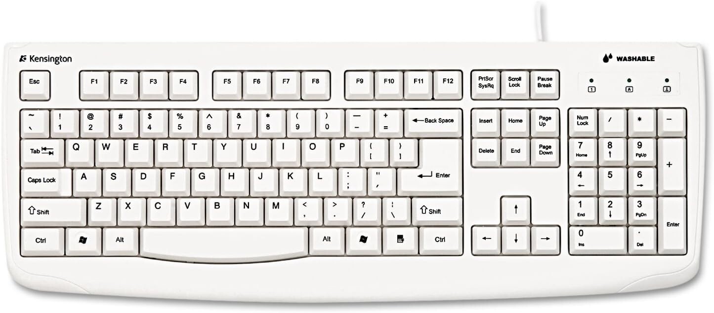 Kensington Pro Fit USB Washable Keyboard, White (K64406US)