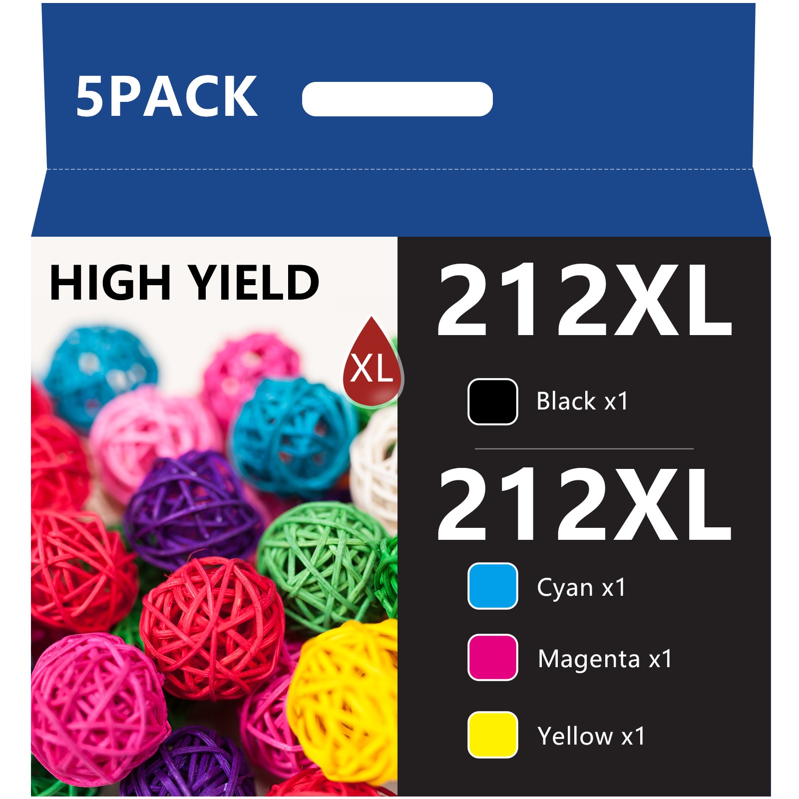 5PK 212XL T212XL Ink Cartridges for Epson work with WF-2830 WF-2850 XP-4100