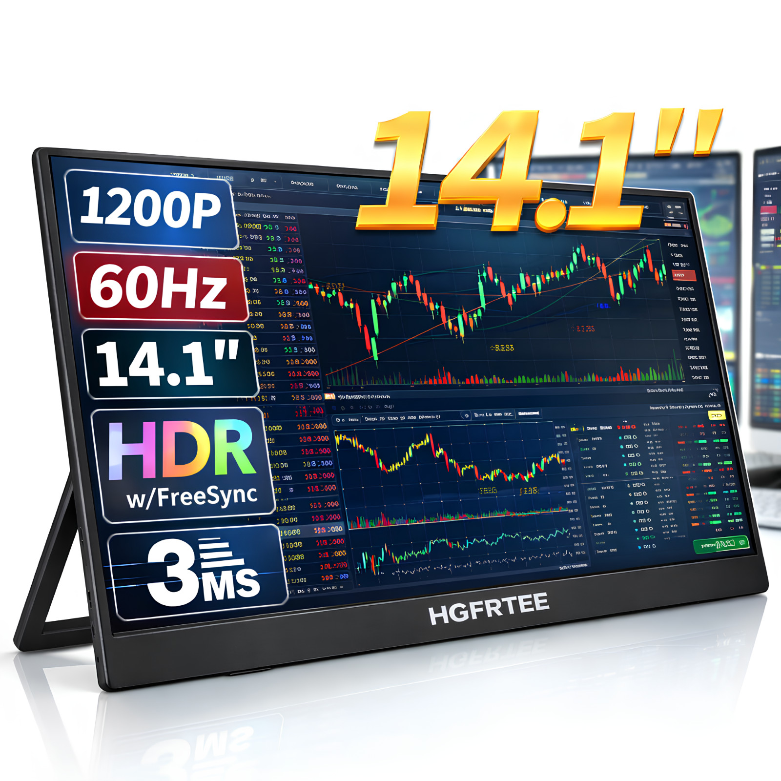 14.1 Inch Portable Monitor HGFRTEE 16:10 IPS Display for Laptop Xbox Raspberry