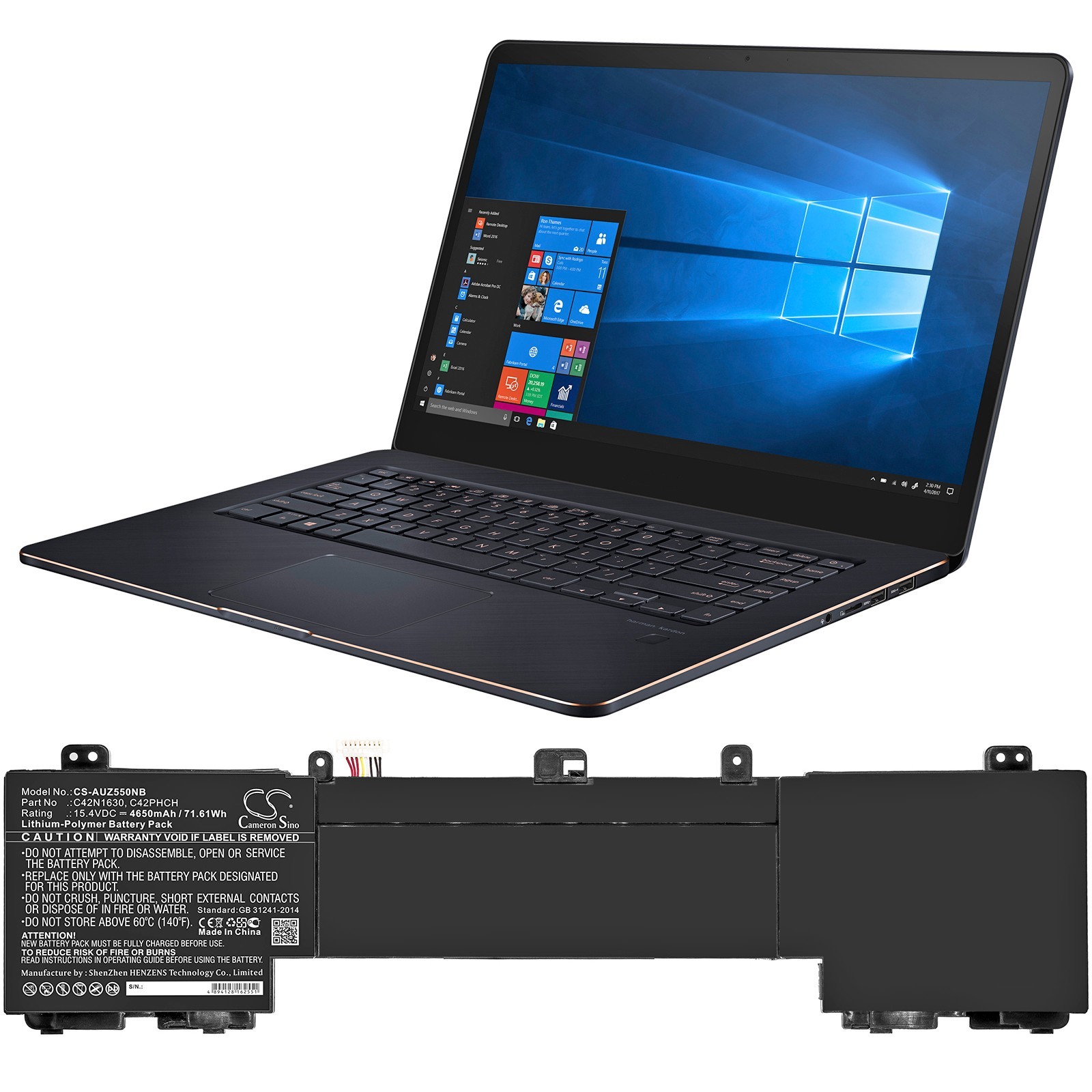 Cameron Sino BATTERIE 4650mAh C42PHCH C42N1630 15.5V For Asus ZenBook Pro
