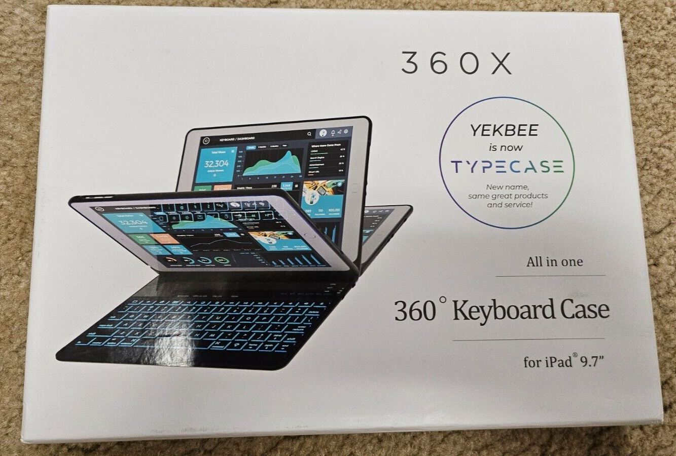 Yekbee 360X Keyboard Case (iPad 9.7”) N Black Keys  Case