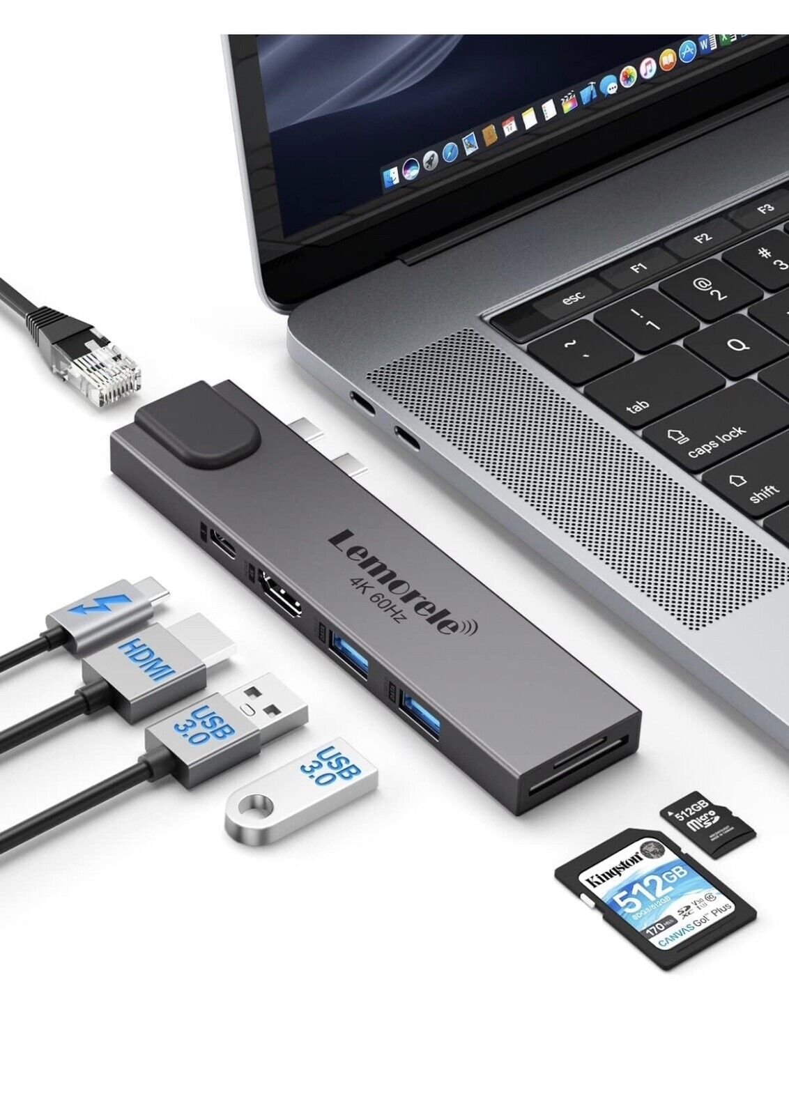 Lemorele 7-in-2 USB C Hub Adapter MacBook Pro Air Adapter Dongle Dock Station