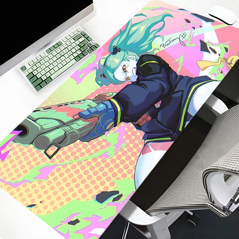 Rebecca - Cyberpunk Keyboard Deskmat Large Mouse Mat Locked Edge 60cm x 30cm